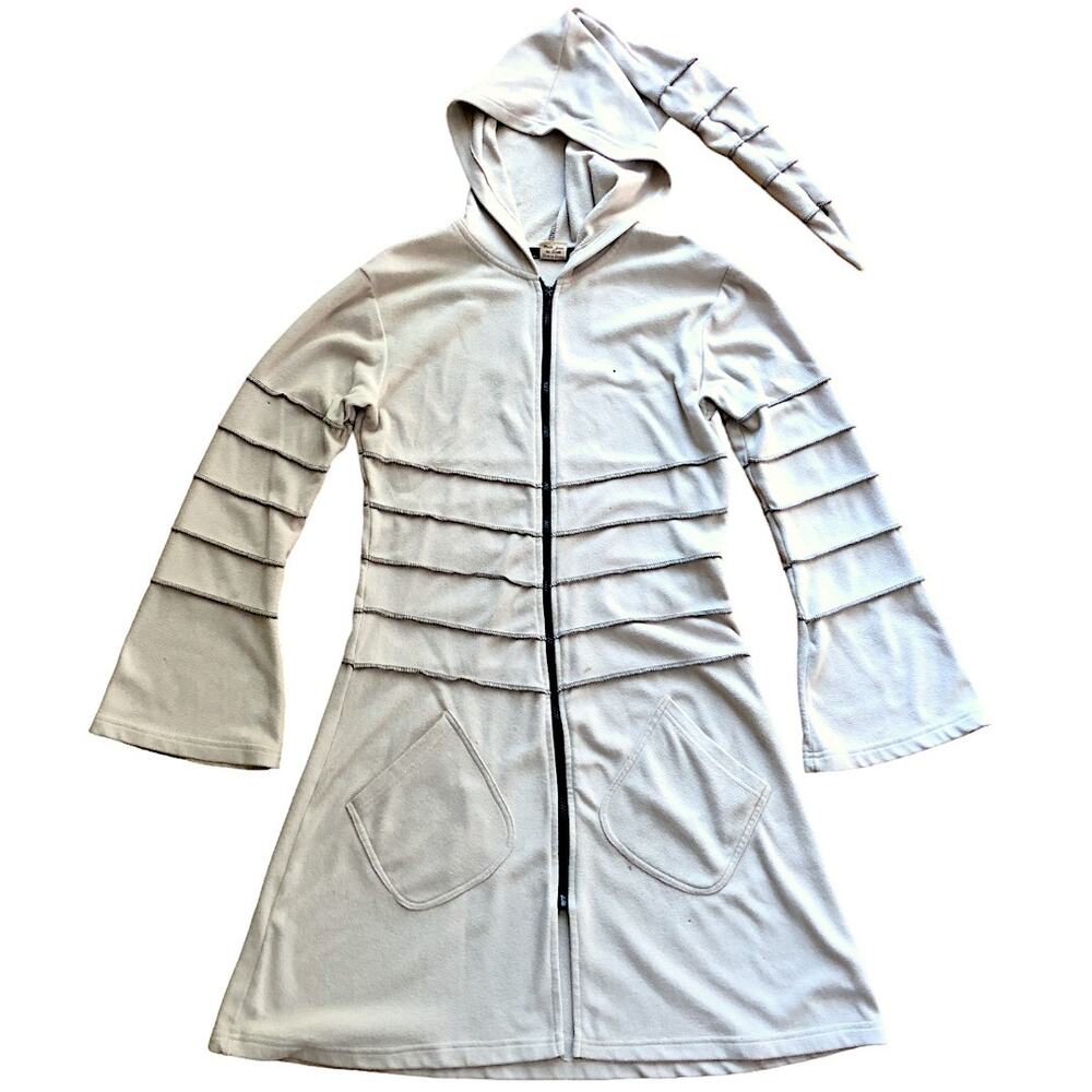 Psytrance Jedi Forest Elf Handmade Long Beige Hoodie Jacket - Medium